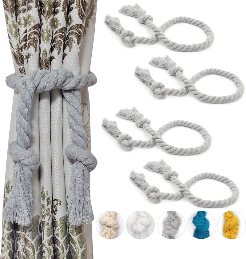 Yteseery 4 Pack Curtain Ties Rope, Outdoor Curtain Tiebacks, Natural Cotton Curtain Holders, Village Rustic Farmhouse Curtain Holdbacks, Nautical Curtain TieBacks for Patio Pergola Drapes, Grey - Image 1